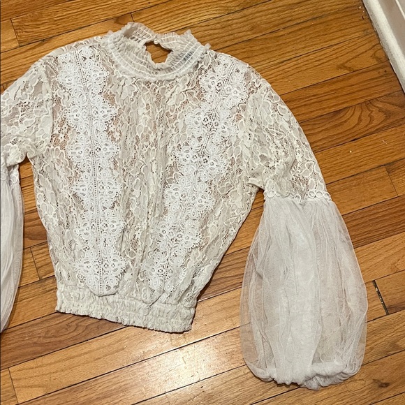 Love University Lace Blouse with Sheer Sleeves - Picture 2 of 6
